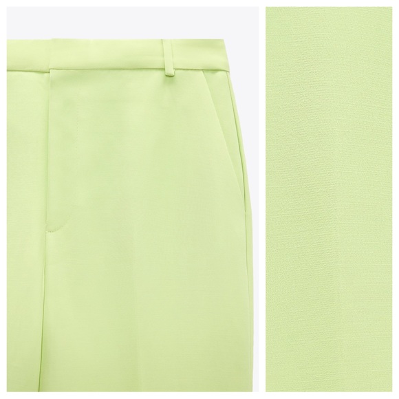 NWT. Zara Light Green Full Length Mid-Rise Pants. Size S, M. - Picture 5 of 11